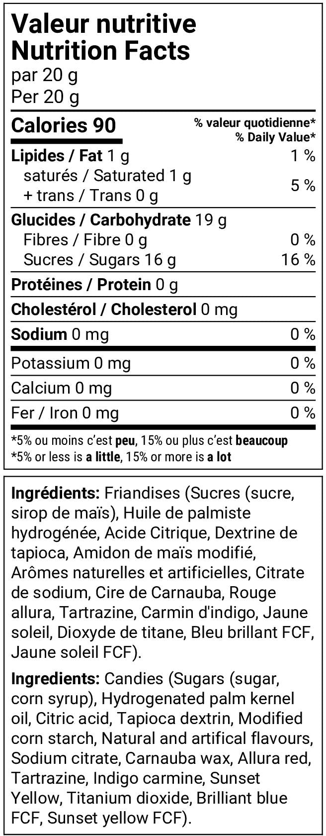 Skittles lyophilisés_étiquette nutritionnelle